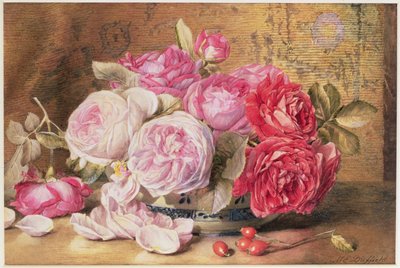 Pink and Red Roses in a Bowl by Mary Elizabeth Duffield